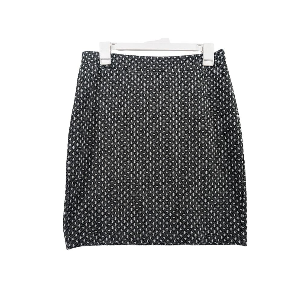 Loft Diamond Print Pencil Skirt Small Black White Mini Elastic Waist Formal Work
